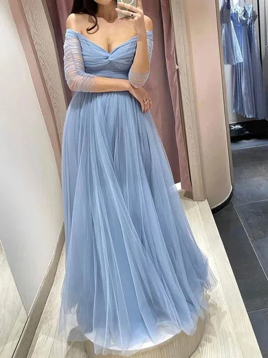 A-line Off-the-shoulder Tulle Floor-length Prom Dresses With Ruffles #Milly020113246