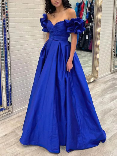 Ball Gown Off-the-shoulder Satin Sweep Train Ruffles Prom Dresses #Milly020113252