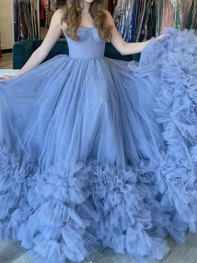 Ball Gown Strapless Tulle Ruffle Tiered Prom Dresses #Milly020113257