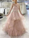 Princess Scoop Neck Tulle Floor-length Prom Dresses With Appliques Lace #Milly020113259