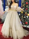 Princess Sweetheart Tulle Sweep Train Prom Dresses With Appliques Lace #Milly020113267