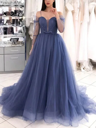 Princess Sweetheart Tulle Sweep Train Prom Dresses With Sashes / Ribbons #Milly020113270