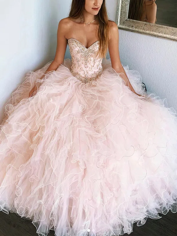 Ball Gown Sweetheart Tulle Floor-length Prom Dresses With Beading #Milly020113275