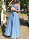A-line Off-the-shoulder Tulle Glitter Floor-length Prom Dresses With Ruffles #Milly020113280