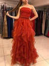 A-line Strapless Chiffon Floor-length Prom Dresses With Cascading Ruffles #Milly020113283