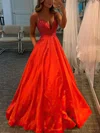 Ball Gown/Princess Floor-length V-neck Satin Beading Prom Dresses #Milly020113286