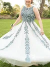 Princess Scoop Neck Tulle Floor-length Prom Dresses With Appliques Lace #Milly020113298