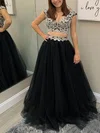 Princess V-neck Tulle Floor-length Prom Dresses With Appliques Lace #Milly020113304