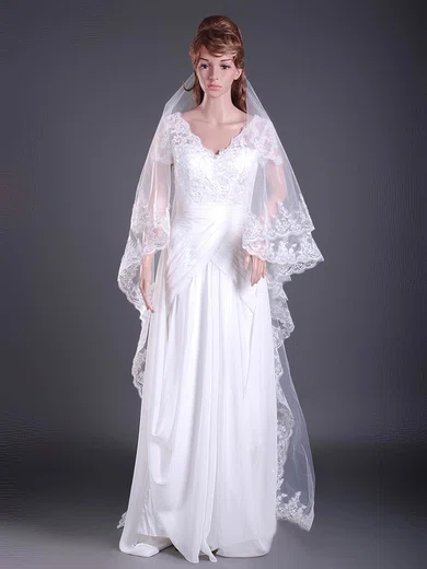 Beautiful Two-tier Chapel Wedding Veils with Lace Applique Edge #1430036