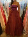Princess Strapless Tulle Floor-length Prom Dresses With Sashes / Ribbons #Milly020113315