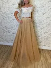 A-line Off-the-shoulder Tulle Floor-length Prom Dresses With Pearl Detailing #Milly020113316