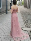 A-line Off-the-shoulder Chiffon Tulle Sweep Train Prom Dresses With Appliques Lace #Milly020113320