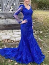 Trumpet/Mermaid V-neck Lace Sweep Train Prom Dresses With Appliques Lace #Milly020113323