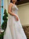A-line Strapless Tulle Floor-length Prom Dresses With Appliques Lace #Milly020113328