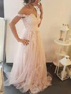 A-line Off-the-shoulder Tulle Floor-length Prom Dresses With Appliques Lace #Milly020113344