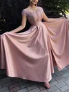 A-line Scoop Neck Satin Floor-length Prom Dresses With Split Front #Milly020113356