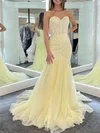 Trumpet/Mermaid Sweetheart Lace Tulle Sweep Train Prom Dresses With Appliques Lace #Milly020113357