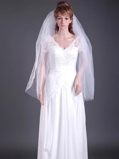 Two-tier Fingertip Wedding Veils with Cut Edge #1430041
