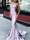 Trumpet/Mermaid V-neck Jersey Sweep Train Prom Dresses With Ruffles #Milly020113364