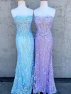 Trumpet/Mermaid Sweetheart Lace Tulle Floor-length Prom Dresses With Appliques Lace #Milly020113387