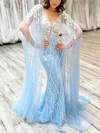 Trumpet/Mermaid V-neck Tulle Floor-length Prom Dresses With Appliques Lace #Milly020113389