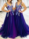 Ball Gown/Princess Floor-length V-neck Tulle Appliques Lace Prom Dresses #Milly020113390