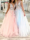 Ball Gown/Princess Floor-length V-neck Tulle Appliques Lace Prom Dresses #Milly020113397