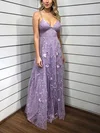 A-line V-neck Lace Floor-length Prom Dresses #Milly020113408