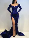 Sheath/Column Off-the-shoulder Sequined Sweep Train Prom Dresses With Split Front #Milly020113418