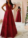 A-line V-neck Lace Floor-length Prom Dresses With Appliques Lace #Milly020113421