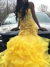 Trumpet/Mermaid Sweetheart Tulle Floor-length Prom Dresses With Appliques Lace #Milly020113433