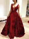 Ball Gown V-neck Velvet Sweep Train Appliques Lace Prom Dresses #Milly020113443
