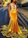 Trumpet/Mermaid V-neck Velvet Sweep Train Prom Dresses With Beading #Milly020113455