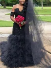 Trumpet/Mermaid Scoop Neck Tulle Court Train Prom Dresses With Appliques Lace #Milly020113464