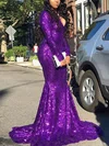 Trumpet/Mermaid Sweep Train V-neck Sequined Long Sleeves Prom Dresses #Milly020113470
