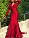 Trumpet/Mermaid Sweep Train V-neck Jersey Long Sleeves Ruffles Prom Dresses #Milly020113480
