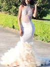 Trumpet/Mermaid High Neck Tulle Sweep Train Prom Dresses With Pearl Detailing #Milly020113493