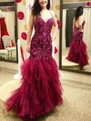 Trumpet/Mermaid V-neck Tulle Floor-length Prom Dresses With Beading #Milly020113494