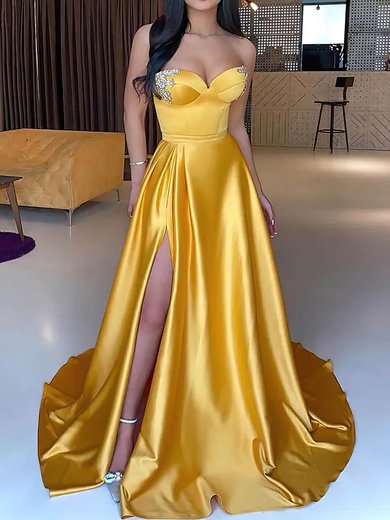 Ball Gown/Princess Sweep Train Sweetheart Satin Beading Prom Dresses #Milly020113507