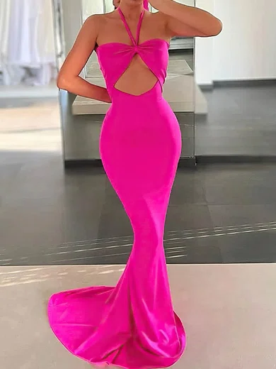 Sheath/Column V-neck Stretch Crepe Sweep Train Prom Dresses #Milly020113511