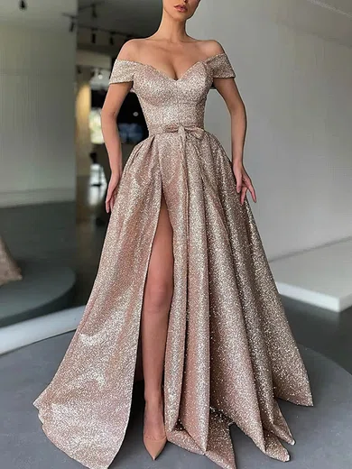 Ball Gown Off-the-shoulder Glitter Prom Dresses #Milly020113512