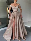 Ball Gown/Princess Floor-length Off-the-shoulder Shimmer Crepe Sashes / Ribbons Prom Dresses #Milly020113512