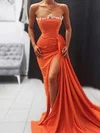 Sheath/Column Sweep Train Straight Satin Appliques Lace Formal Dresses PT020113515