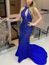 Trumpet/Mermaid High Neck Jersey Sweep Train Prom Dresses With Beading #Milly020113527