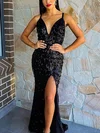 Sheath/Column V-neck Sequined Floor-length Prom Dresses With Split Front #Milly020113528