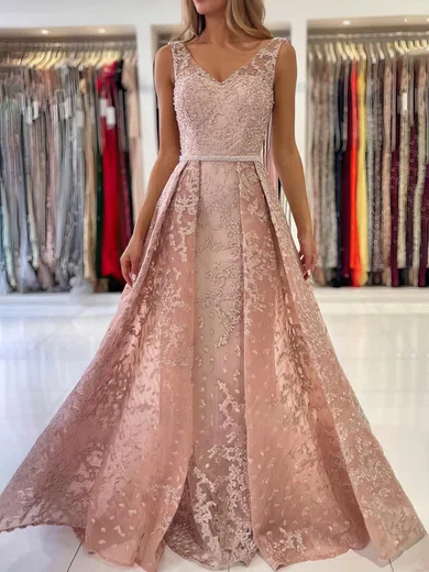 Ball Gown V-neck Lace Prom Dresses With Appliques #Milly020113537