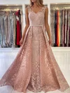 A-line V-neck Lace Detachable Prom Dresses With Sashes / Ribbons #Milly020113537