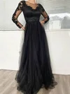A-line Scoop Neck Tulle Floor-length Prom Dresses With Appliques Lace #Milly020113543