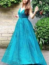 Princess V-neck Glitter Floor-length Prom Dresses With Sashes / Ribbons #Milly020113544