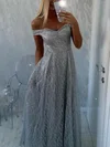 A-line Off-the-shoulder Glitter Floor-length Prom Dresses #Milly020113550